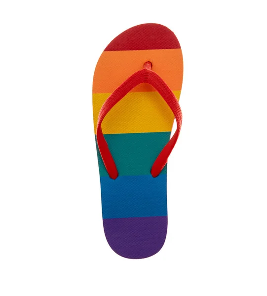 Regenbogenfarbener Flip Flop Isoliert Auf Transparenter Ansicht Von Oben Sommerurlaub — Stockfoto