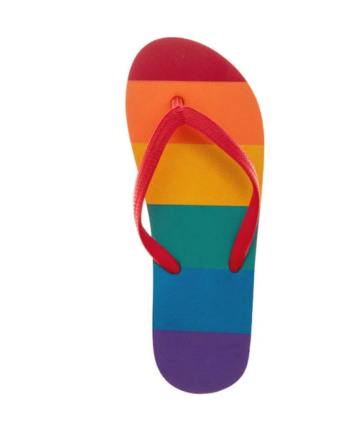 Regenboog Kleur Flip Flop Geïsoleerd Transparant Bovenaanzicht Zomervakantie Strand Footwea — Stockfoto
