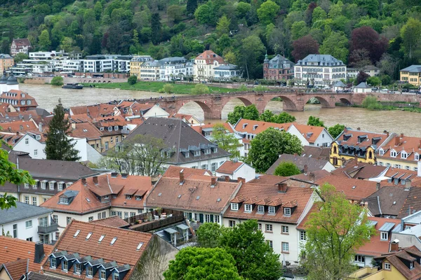 Alemania Vista Aérea Heidelberg Ciudad Tradicional Junto Río Neckar Puente — Foto de Stock