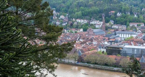 Alemania Vista Aérea Del Dron Heidelberg Ciudad Tradicional Junto Río — Foto de Stock