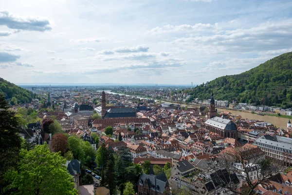 Alemania Vista Aérea Heidelberg Ciudad Tradicional Junto Río Neckar Puente — Foto de Stock