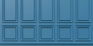 Duvar boncuğu ahşap süslemesi. Klasik mavi wainscot Retro tahta panel arka planı. 3d hazırlayıcı   