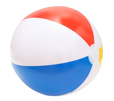 Beyaz arka planda izole plaj topu, deniz kenarında yaz tatili, çocuklar için eğlence.