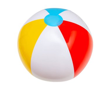 Beyaz arka planda izole plaj topu, deniz kenarında yaz tatili, çocuklar için eğlence.