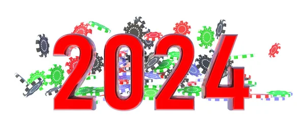 2024 Yeni Yıl Numarası Beyaz Arka Planda Izole Edilmiş Kumarhane — Stok fotoğraf