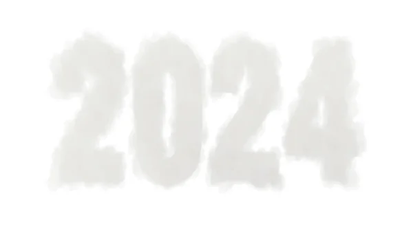 2024 Dígitos Nubes Año Nuevo Aislados Sobre Fondo Blanco Renderizar — Foto de Stock