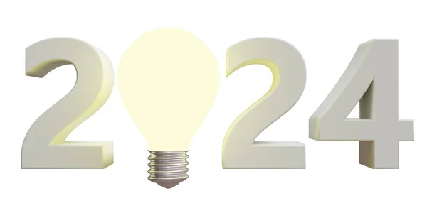 2024 Ampoule Blanche Éclairée Isolée Sur Rendu Whgite — Photo