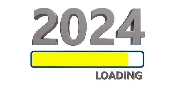 2024 Νέο Έτος Φόρτωσης Απομονώνεται Λευκό Φόντο Απόδοση — Φωτογραφία Αρχείου