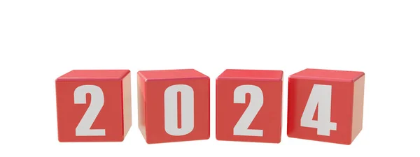 2024 Neujahr Rote Würfel Isoliert Auf Weißem Hintergrund Darstellung — Stockfoto