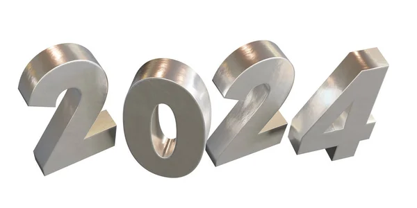 2024 Neujahr Silbernes Metall Isoliert Auf Weißem Hintergrund Über Ansicht — Stockfoto