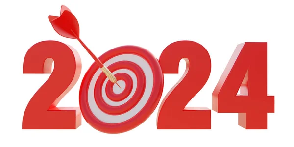 2024 Rote Zahlendarts Auf Zielscheibe Isoliert Auf Weißem Rendering — Stockfoto