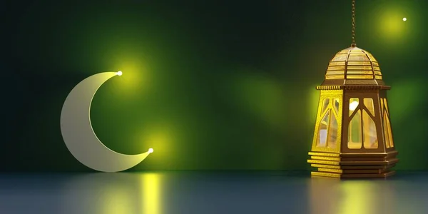 エイド アドハのお祝い アラビア語ラマダンランタンが点灯 キャンドル付きのイスラムランプ 3Dレンダリング — ストック写真