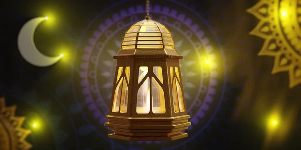 Celebración Eid Adha Linterna Árabe Ramadán Iluminada Lámpara Islámica Con — Foto de Stock