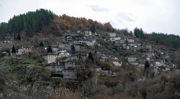 Grekland Kipoi Village Byggt Skogen Zagoria Ioannina Vinterdag Traditionell Epirus — Stockfoto