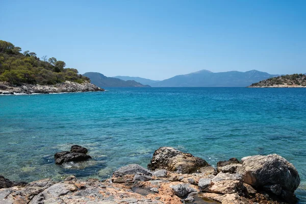 Seascape Konceptet Grekland Aponisos Stranddestination Agistri Klippig Mark Tall Klart — Stockfoto