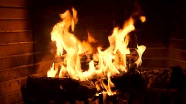 Noel Zamanı Evdeki Sıcak Şöminede Yanan Ahşap Görüntüler — Stok video