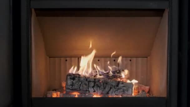 Boże Narodzenie Drewno Płonie Przytulnym Kominku Domu Materiał — Wideo stockowe