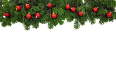 Noel ağacı kenarı ve süslemeleri beyaz şeffaf üzerine izole edilmiş