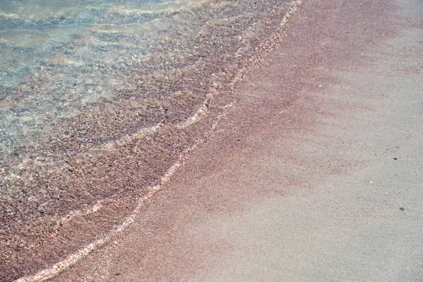 Sandstrand Elafonisi Kreta Grekland Transparent Lugnt Havsvatten Rosa Sand Bakgrund — Stockfoto