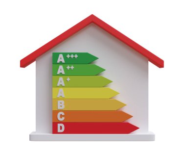 Enerji Verimliliği derecelendirme tablosu beyaz, yeşil verimli ev içi izole