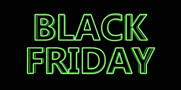 Black Friday neon sign on black wall. Christmas Sale. Green letters text. 3d render