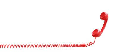 Kırmızı eski telefon alıcısı beyaz şeffaf arkaplanda izole edildi