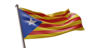 Beyaz şeffaf arkaplanda izole edilmiş Katalonya bayrağı sallanıyor