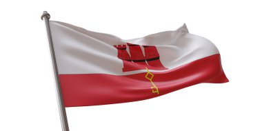 Beyaz şeffaf arkaplanda izole edilmiş Gibraltar bayrağı dalgalanıyor
