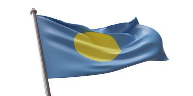 Beyaz şeffaf arkaplanda yalıtılmış Palau bayrağı dalgalanıyor