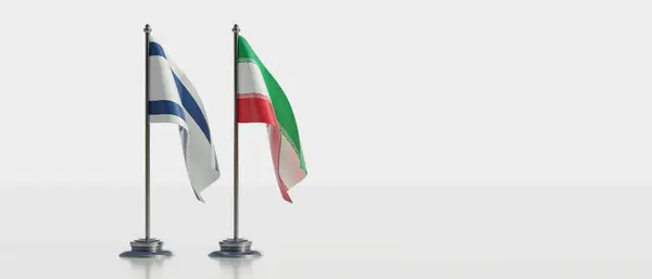 Флаги Израиля Ирана Флагштоках Белым Фоном Рендеринг Стоковое Фото
