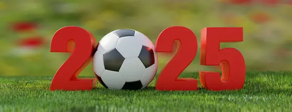 Fútbol 2025 Nuevo Año 2025 Número Dígitos Rojos Con Pelota Fotos De Stock