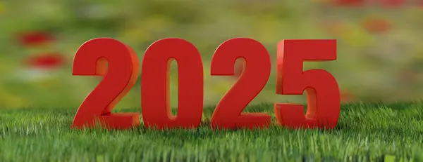 2025 Feliz Año Nuevo Número Campo Hierba Exuberante Sobre Fondo Imagen De Stock