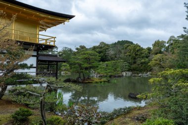 Altın Pavilyon Zen Budist tapınağı, Kinkakuji bahçesi, Kyoto, Japonya. Rokuonji Geyik Bahçesi Templ