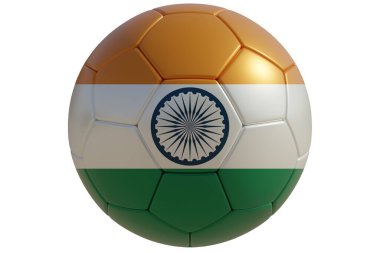 Beyaz şeffaf üzerinde izole edilmiş Kızılderili bayraklı futbol topu. Hindistan 'da futbol