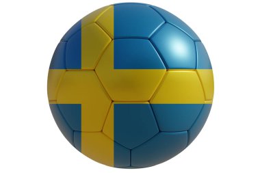 Beyaz şeffaf üzerinde İsveç bayrağı olan futbol topu. İsveç 'te futbol