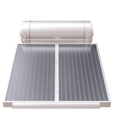 Solar su ısıtıcısı, panel ve kazan beyaz şeffaf. 3d illüstrasyon