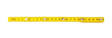 Sarı şerit beyaz, şeffaf, 25 cm uzunluğunda izole edilmiş.