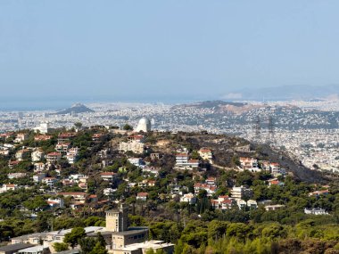 Athens cityscape view from Penteli mountain, Burnt trees the day after forest fire, clipart