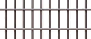 Hapishane parmaklıkları beyaz şeffaf. Paslanmaz çelik çubuklar, hapishane hücresi güvenliği. 3d illüstrasyon