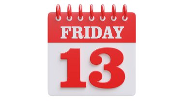 13. Cuma takvim günü beyaz, şeffaf. Kötü şans tarihi batıl inanç, 3D canlandırma