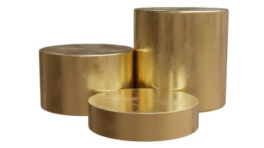 Podyum beyaz, boş ürün gösterimi seti, altın rengi, 3D renkte duruyor