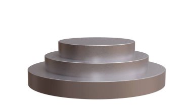 Podyum duruşu beyaz, boş ürün görüntüleme gümüş rengi, 3D renkte