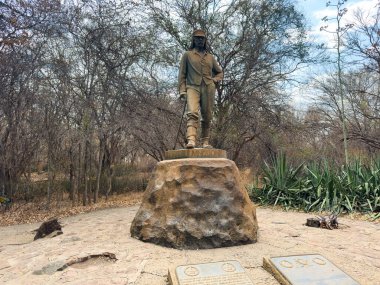 David Livingstone İskoç kaşif heykeli Victoria Şelalesi Zambezi Nehri, Zimbabve, Afrika