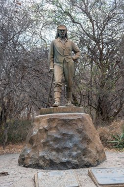 David Livingstone İskoç kaşif heykeli Victoria Şelalesi Zambezi Nehri, Zimbabve, Afrika