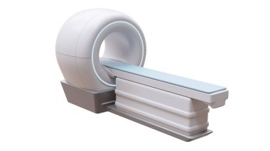 CT MRI tarayıcı, manyetik rezonans görüntüleme makinesi beyaz renkte, 3D render