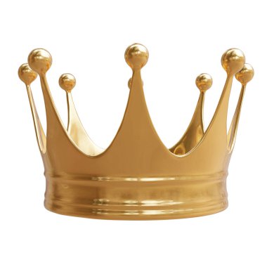 Altın taç beyaz, kraliyet kral kraliçe sembolü, 3 boyutlu.