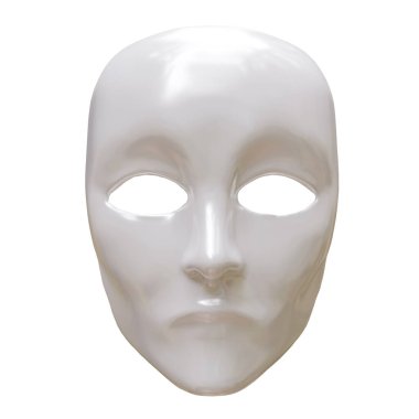 Beyaz maske beyaz, karnaval ve tiyatro yüz maskesi, 3D görüntüleme