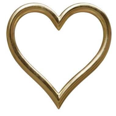 Altın kalp çerçevesi beyaza izole edilmiş. Sevgililer Günü, aşk konsepti, 3D render