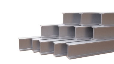 Çelik kirişler H şekli profili beyaz, 3D render