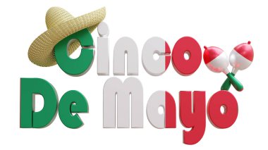 Cinco de Mayo metni beyaza izole edildi. 5 Mayıs 'ta Meksika Tatili